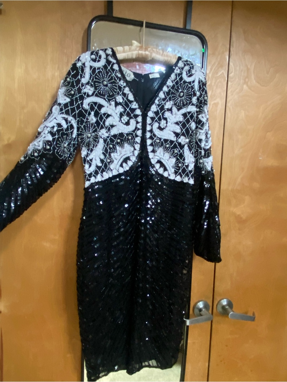 1980s Art Deco Style  Black & White Sequin Embellished Cocktail Evening Dress